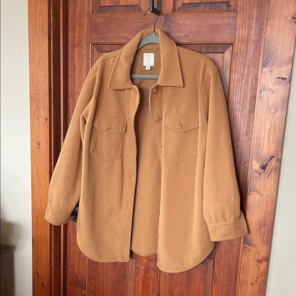 Tan Button-Up Shacket Jacket. Wool Like - image 1